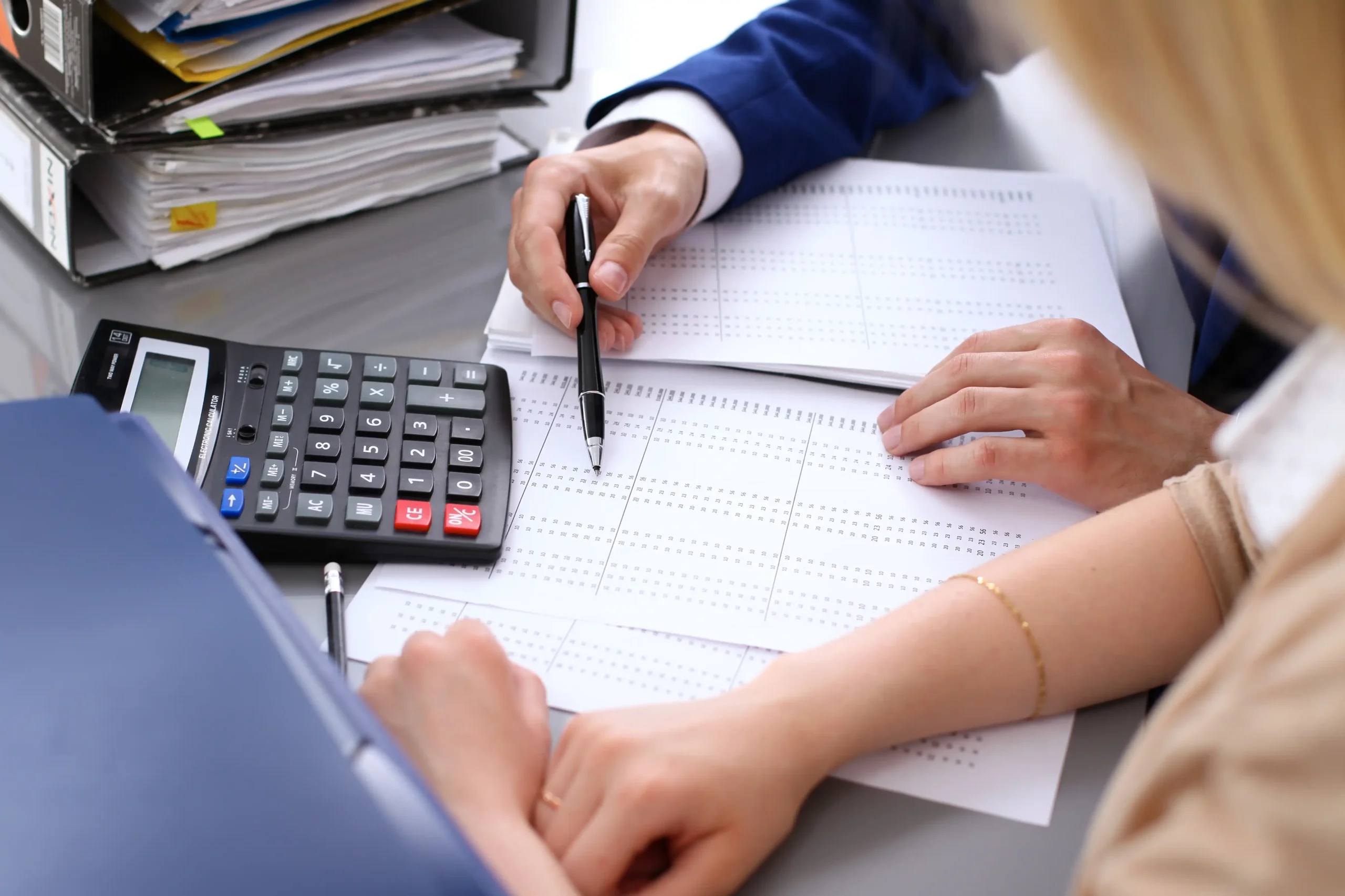 Person giving details to customers